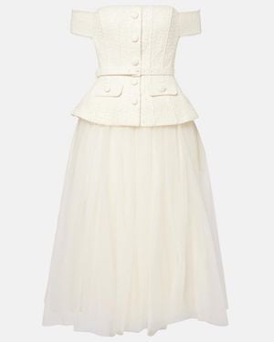 Self-Portrait Bridal Sequined Bow-Detail Peplum Midi Dress - Natural