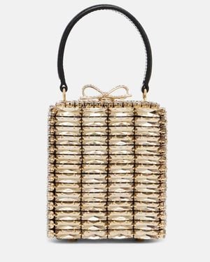 Self-Portrait Micro Crystal-Embellished Box Bag - Metallic