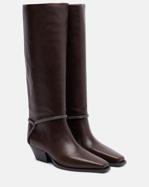 Brunello Cucinelli Monili Leather Knee-High Boots - Brown