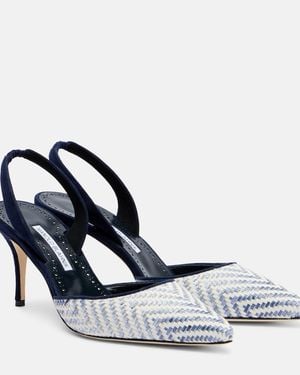 Manolo Blahnik Carolyne 70 Raffia Slingback Pumps - Blue