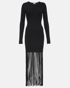 Ganni Knitted Dress With Fringes - Black
