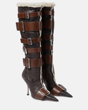 Blumarine Hilda Leather Knee-High Boots - Brown