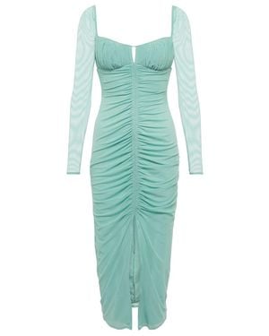 Self-Portrait Ruched Midi Dress - Green