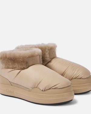 Chloé Polar Shearling-Trimmed Ankle Boots - Natural