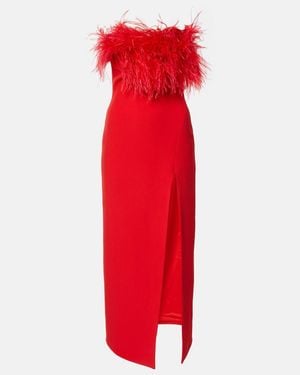 David Koma Feather-Trimmed Midi Dress - Red
