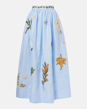 Agua Bendita X Andrea Wild Tangelo Linen Maxi Skirt - Blue