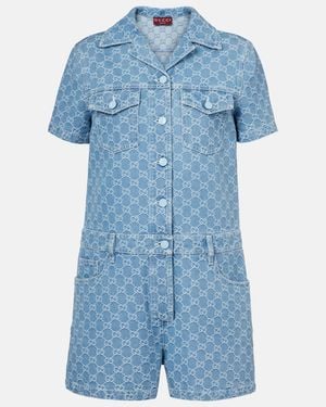 Gucci Gg Denim Jacquard Romper - Blue