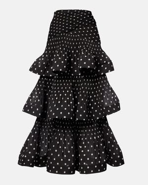 Zimmermann Polka-Dot Tiered Midi Skirt - Black