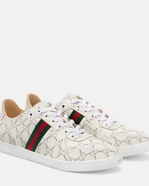 Gucci Gg Web Stripe Leather Trainers - White