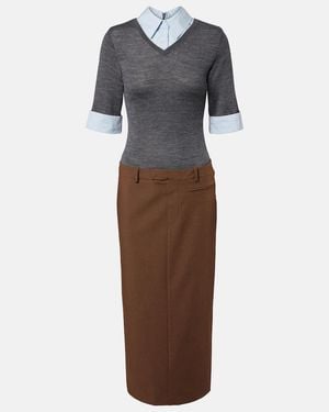 STAUD Layered Wool-Blend Midi Dress - Brown
