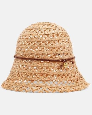 Ruslan Baginskiy Leather-Trimmed Straw Cloche Hat - Natural