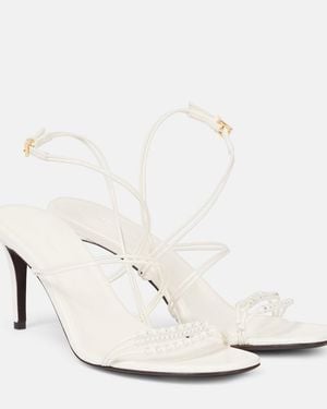 KHAITE Loop 75 Embellished Leather Sandals - White