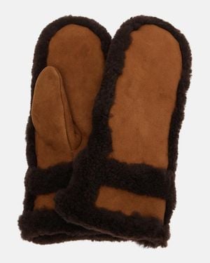 Yves Salomon Shearling-Trimmed Leather Mittens - Brown