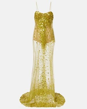 The Attico Sequined Sheer Mesh Gown - Yellow
