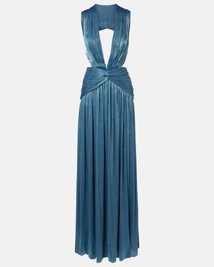 Costarellos Draped Open-Back Jersey Gown - Blue