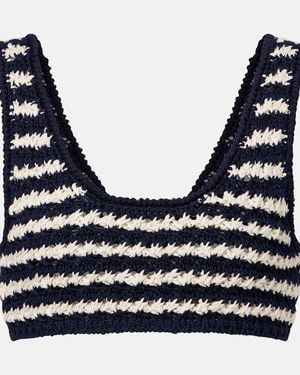 Prada Crochet Striped Cotton Crop Top - Blue