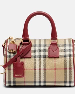 Burberry Check Small Leather-Trimmed Canvas Tote Bag - Red