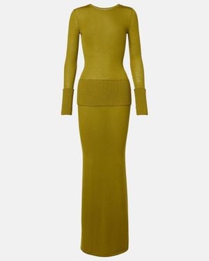 Alaïa Knitted Wool Maxi Dress - Green