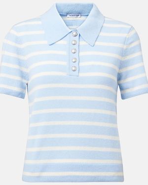 Veronica Beard Shana Striped Cashmere Polo Jumper - Blue