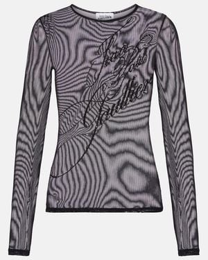 Jean Paul Gaultier Logo Sequined Tulle Top - Grey