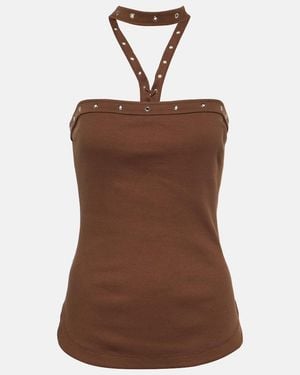The Attico Ribbed-Knit Halterneck Jersey Top - Brown