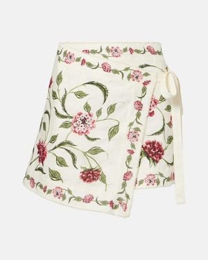 Agua Bendita Luna Floral Linen Beach Cover-Up - White