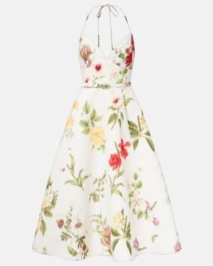 Oscar de la Renta Vestido De Coctel De Faya Floral Con Cinturon - Blanco