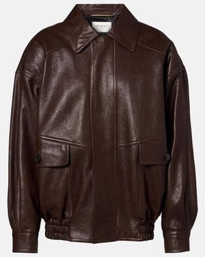 Saint Laurent Leather Bomber Jacket - Brown