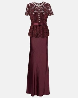 Self-Portrait Belted Lace And Satin Maxi Dress - Purple