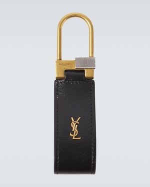 Saint Laurent Tiny Cassandre Leather Keychain - Black