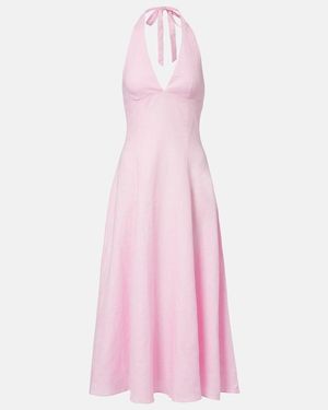 Faithfull the Brand Marais Halterneck Linen Midi Dress - Pink