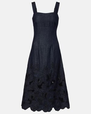 Veronica Beard Rosaura Floral Denim Midi Dress - Blue