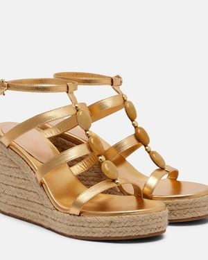Gianvito Rossi Shanti Leather Espadrille Wedges - Metallic