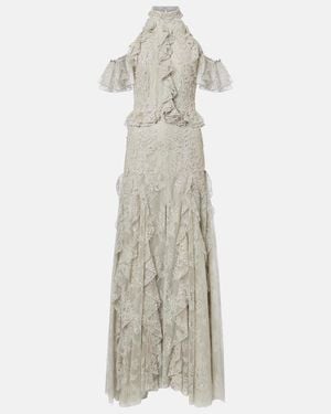 Costarellos Rhodine Embellished Halterneck Lace Gown - White