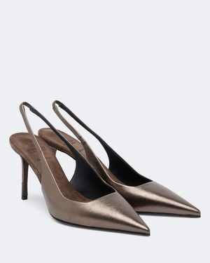 Brunello Cucinelli Escarpins Slingback Monili En Cuir - Marron
