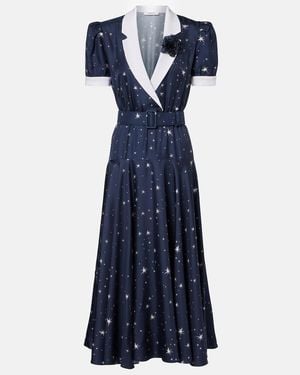 Rodarte Printed Silk Twill Midi Dress - Blue