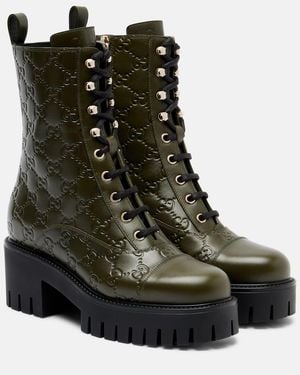 Gucci Gg New Marmont Leather Combat Boots - Black