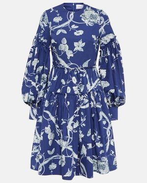 Erdem Floral-print Tiered-hem Cotton-poplin Mini Dress - Blue