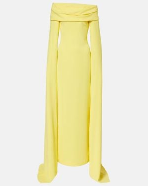 Solace London Nuri Caped Off-Shoulder Crepe Gown - Yellow