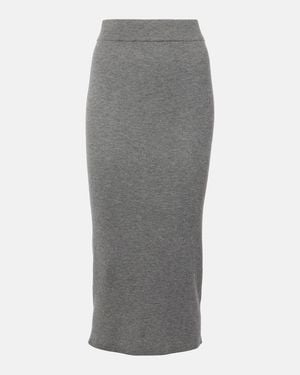 Brunello Cucinelli Ribbed-Knit Midi Skirt - Grey