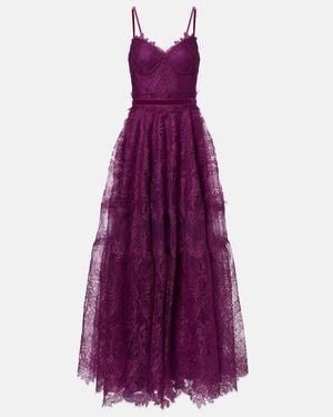 Costarellos Belted Lace Gown - Purple