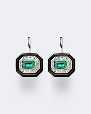 Nikos Koulis Oui 18Kt And Enamel Earrings With Emerald And Diamonds - Green