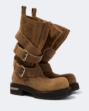 Balenciaga Venom Suede Biker Boots - Brown