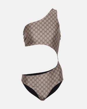 Gucci GG Cutout One-shoulder Swimsuit - Gray