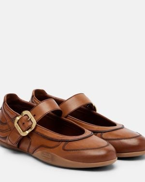 Miu Miu Gymnasium Leather Mary Jane Flats - Brown