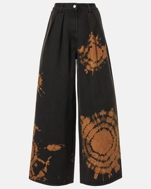 Alanui Printed Cotton Wide-Leg Pants - Black