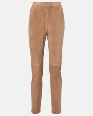 Max Mara Amleto Suede Slim Trousers - Natural