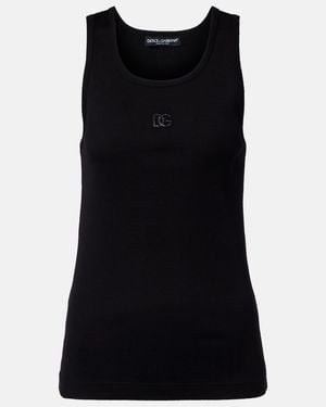 Dolce & Gabbana Dg Embellished Ribbed-Knit Cotton Tank Top - Black