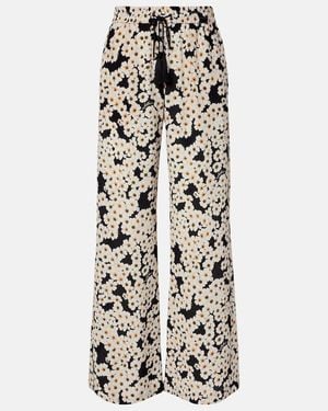 Valentino Floral Silk Crepe De Chine Wide-Leg Pants - White