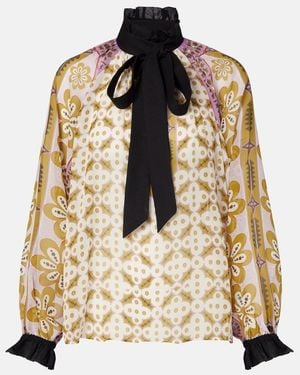 La DoubleJ Cerere Printed Tie-Neck Silk Blouse - Metallic